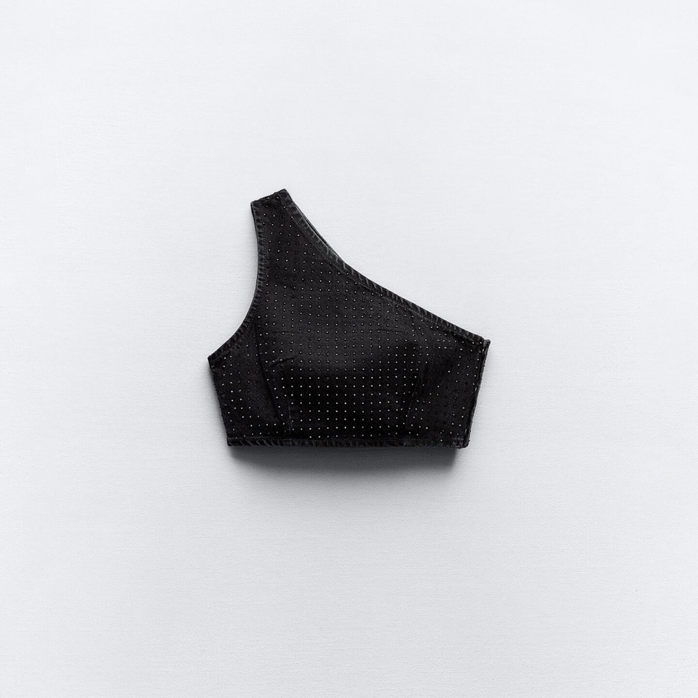 Rhinestone black denim crop